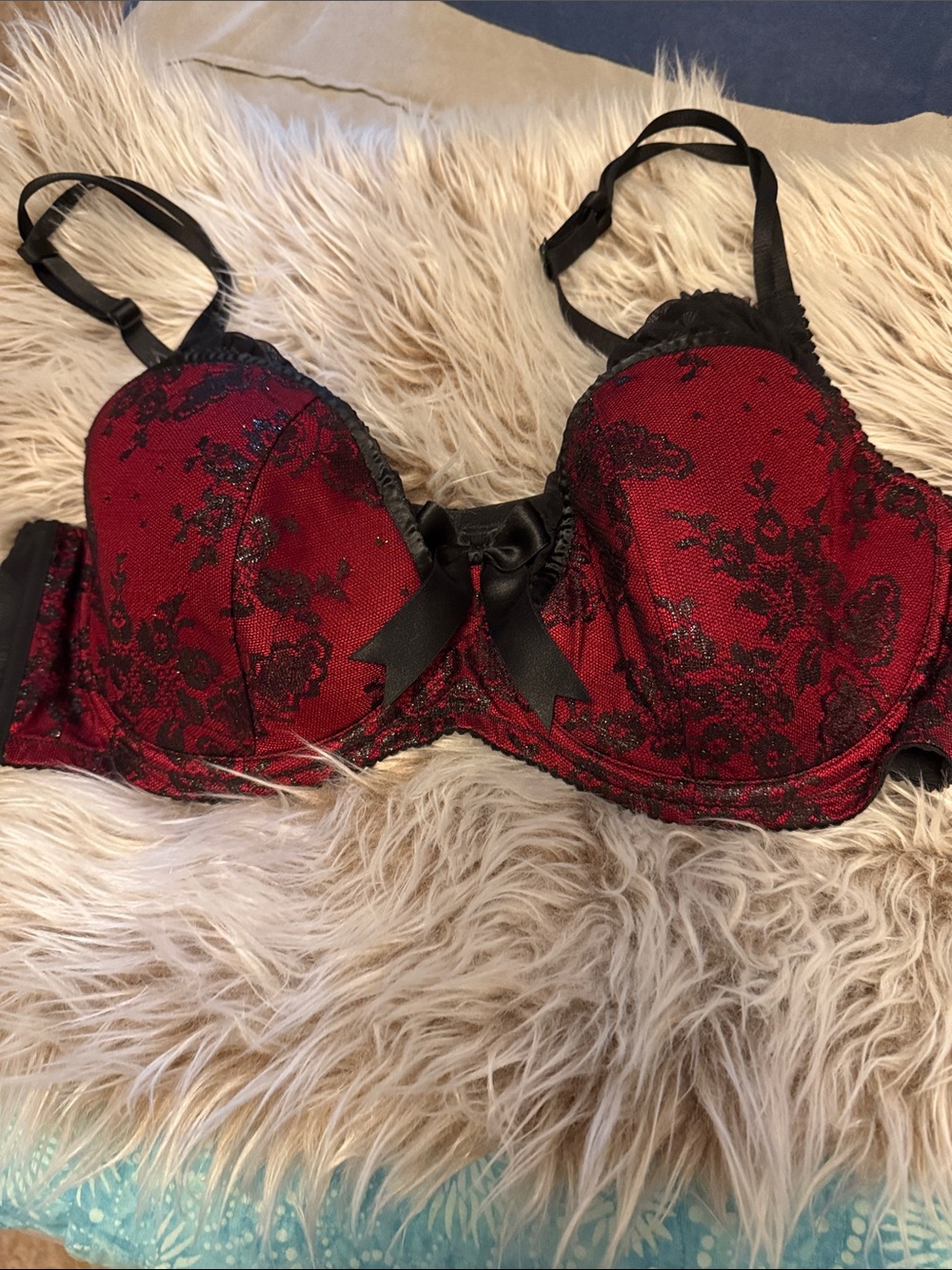 Cacique Red Lace Bra with Black Accents